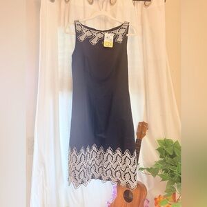 Chic Black Midi Dress with Lace Accents